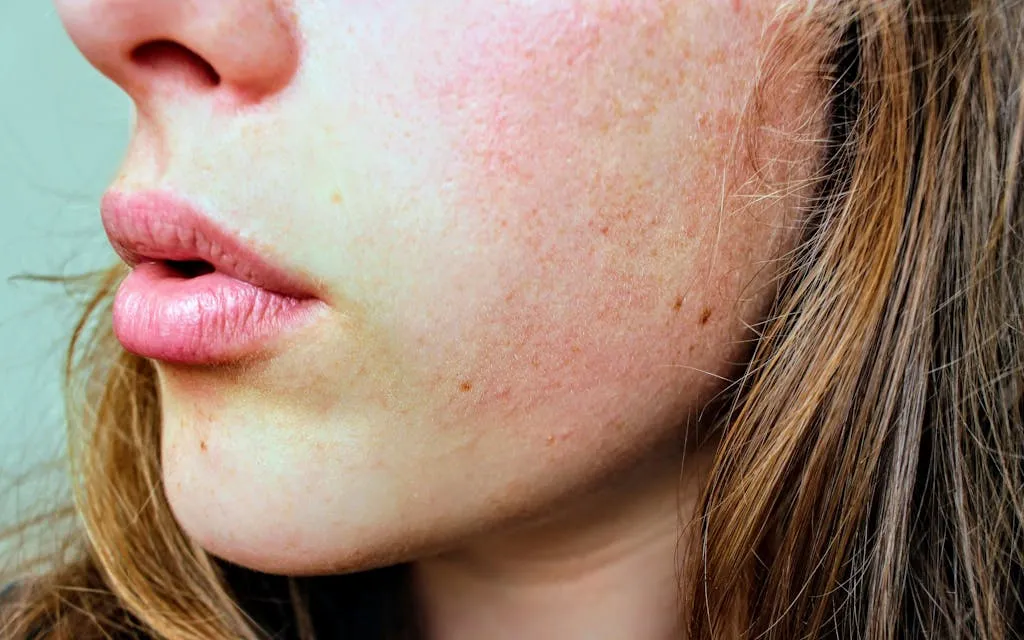 Detailed close-up of a woman's facial skin showing natural texture and complexion.